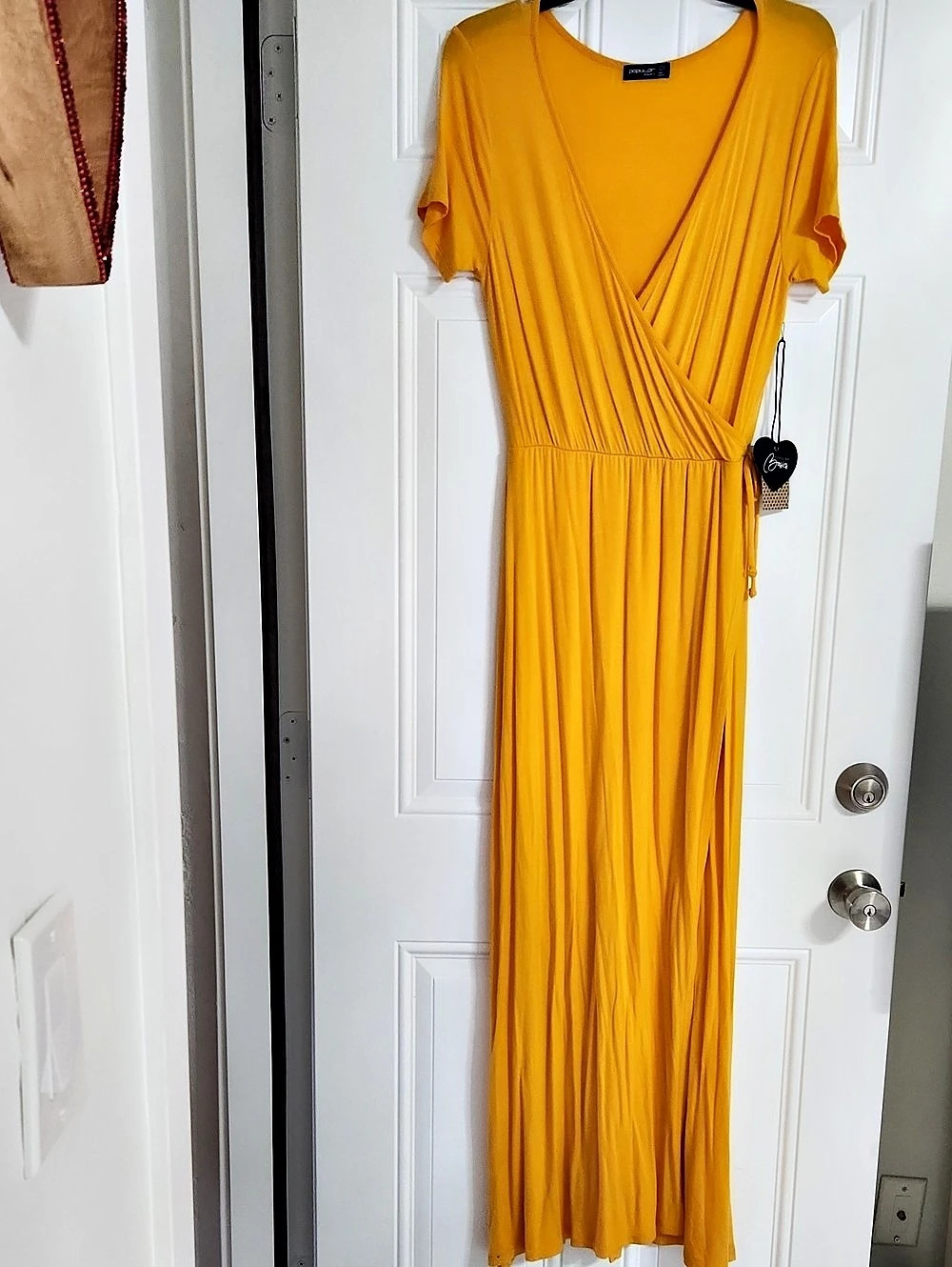 Popular Basics Yellow Wrap Maxi Dress NWT